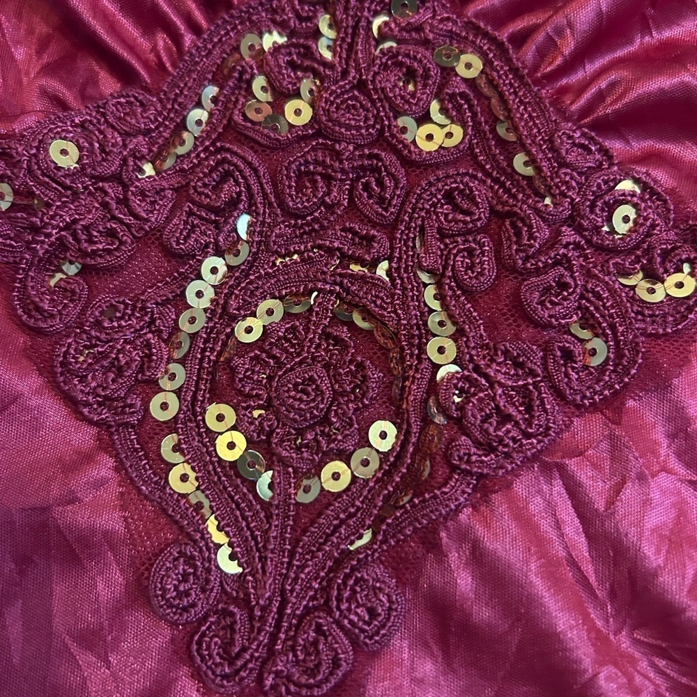 90’s Mikk Couture Elegant Satin Red Long Sleeve Wrap Bust Top Sequin - Picture 5 of 8